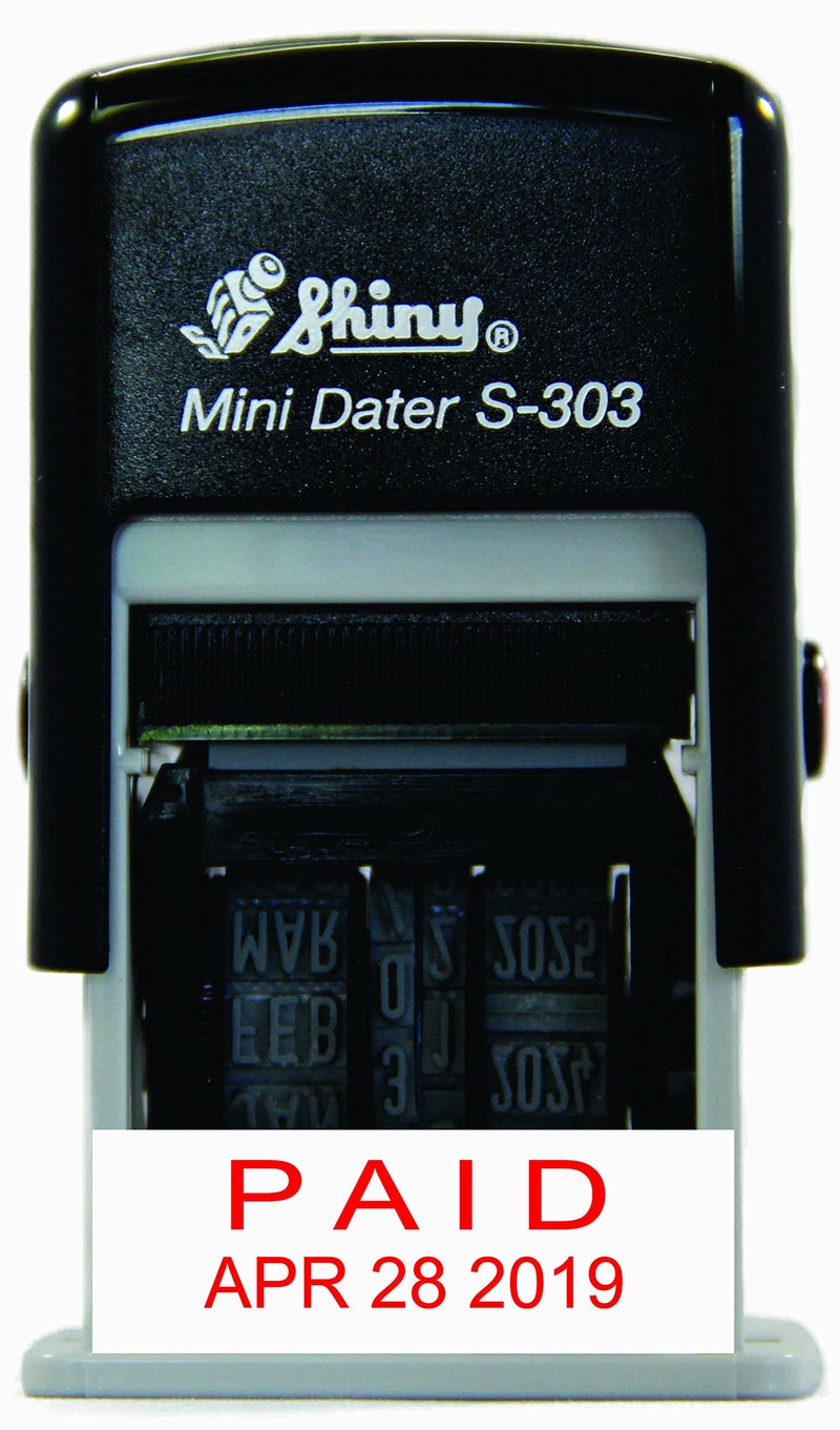 Shiny AS-SHIS303P S-303 Mini Dater, Self-Inking Rubber Date Stamp, Paid with The Date, Red Ink